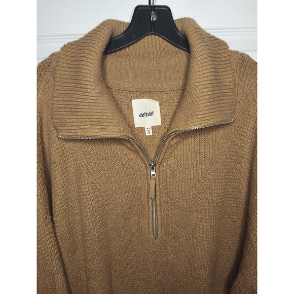 Aerie Cozy Up Waffle Quarter Zip Sweater Oversized Mock neck Top Woman's Size M - Picture 2 of 13
